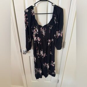 Altar’d State Black Floral Midi Dress Puff Sleeve Cottagecore Size Medium
